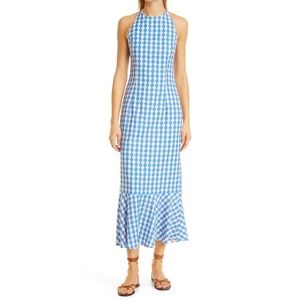 RHODE Florence Pattern Halter Midi Dress Pink Blue Recycled Polyester Size 6